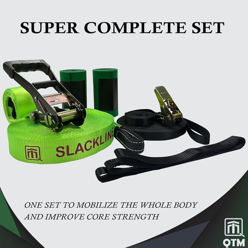 QTM Slackline Kit | 73ft Line with Tree Protectors, Overhead and Arm Training Strap | Drawstring Bag and Instruction Manual | Easy for Beginners, Kids and Adults - Image 2